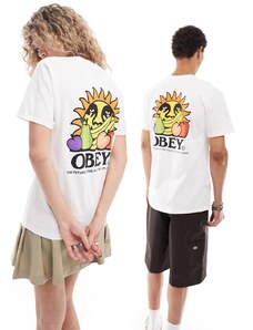 Obey - T-shirt unisex bianca con grafica con sole e frutta sul retro-Bianco