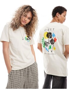 Obey - T-shirt a maniche corte unisex beige con grafica con fiori-Neutro