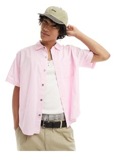Obey - Camicia a maniche corte in cotone rosa con tinta a pigmenti