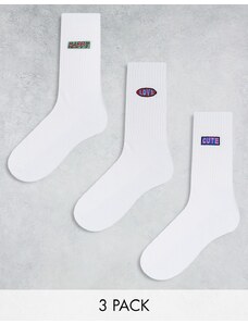 ASOS DESIGN - Confezione da 3 paia di calzini bianchi con ricami Love-Bianco