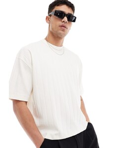 ASOS DESIGN - T-shirt oversize squadrata bianca a coste testurizzata-Bianco