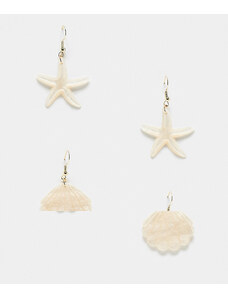 PIECES - Confezione da 2 paia di orecchini con stella marina e conchiglie color crema-Bianco