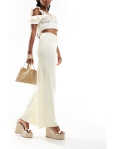 Fashionkilla - Pantaloni a fondo ampio avorio traforati con risvolto in vita in coordinato-Bianco