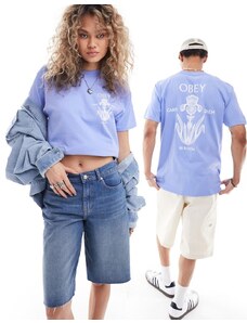Obey - T-shirt a maniche corte blu unisex con grafica "Iris In Bloom"