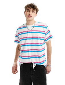 Obey - T-shirt a maniche corte a righe multicolore-Bianco