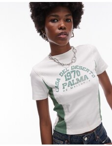 Topshop - T-shirt bianca con inserto in pizzo e stampa grafica "Palma"-Bianco