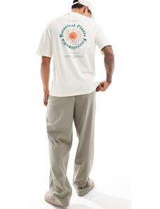 Selected Homme - T-shirt oversize color crema con stampa botanica circolare sulla schiena-Bianco