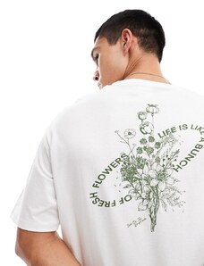 Selected Homme - T-shirt oversize bianca con fiori sulla schiena-Bianco