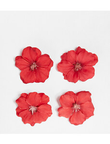 DesignB London DesignB - Confezione con 4 clip per capelli a fiore rosso