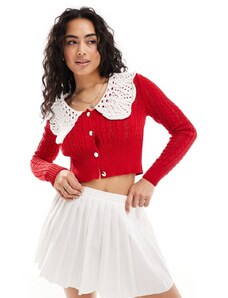 Miss Selfridge - Cardigan rosso con colletto oversize lavorato a maglia