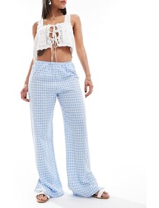 Miss Selfridge - Pantaloni ampi in popeline di cotone blu a quadretti con laccetti laterali