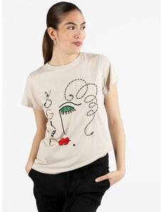 Monte Cervino T-shirt Da Donna Decorata Con Perline e Strass Manica Corta Beige Taglia L/xl