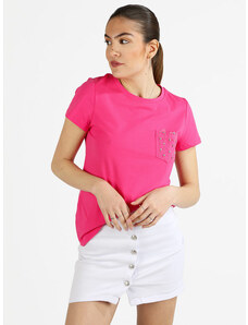 Monte Cervino T-shirt Donna Con Taschino e Applicazioni Di Strass Manica Corta Fucsia Taglia L/xl