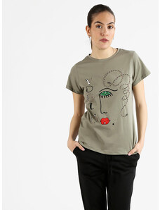 Monte Cervino T-shirt Da Donna Decorata Con Perline e Strass Manica Corta Verde Taglia L/xl