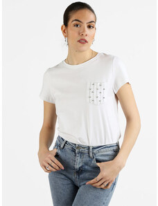 Monte Cervino T-shirt Donna Con Taschino e Applicazioni Di Strass Manica Corta Bianco Taglia S/m
