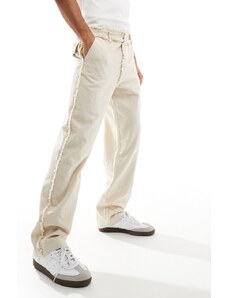 ASOS DESIGN - Pantaloni taglio comodo in lino color pietra con cuciture sfrangiate in coordinato-Neutro