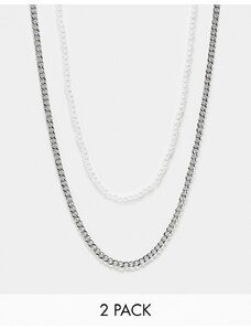 Faded Future - Confezione da 2 collane color argento con catenina e perle
