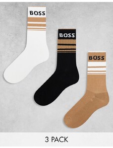 BOSS Bodywear - Confezione da 3 paia di calzini multicolore a righe a coste