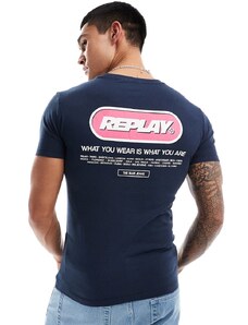 Replay - T-shirt blu con logo