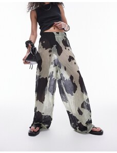 Topshop - Pantaloni increspati con stampa pezzata multicolore