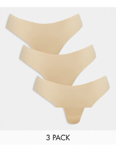 Pieces - Confezione da 3 perizomi beige senza cuciture-Neutro
