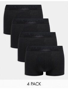 River Island - Confezione da 4 boxer aderenti neri in cotone elasticizzato-Nero