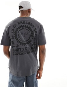 ONLY & SONS - T-shirt comoda grigia con stampa di sole sul retro-Grigio