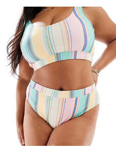 Pieces Plus Pieces Curve - Slip bikini a vita alta a righe multicolore in coordinato