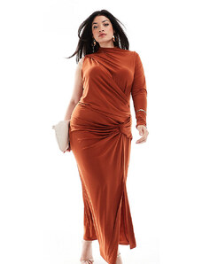 ASOS Curve ASOS DESIGN Curve - Vestito lungo monospalla color ruggine con cut-out sul davanti-Arancione