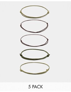 ASOS DESIGN - Set con 5 bracciali in corda in tonalità kaki e marroni-Multicolore