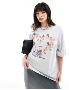 ASOS DESIGN - T-shirt oversize bianca con grafica con fiori a cuore-Bianco