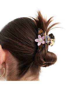 Pieces - Fermaglio per capelli tartarugato con fiore rosa-Marrone