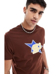 ASOS DESIGN - T-shirt squadrata marrone con stampa di stella sul petto