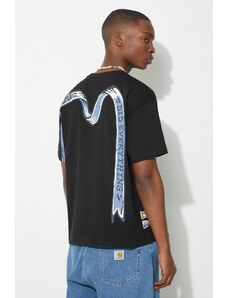 Evisu t-shirt in cotone Ribbon Daicock Printed uomo colore nero 2ESHTM4TS1080