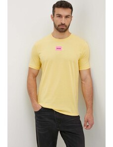 HUGO t-shirt in cotone uomo colore giallo con applicazione