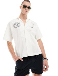 ADPT - Camicia oversize con stampe di sole e luna e rever-Bianco