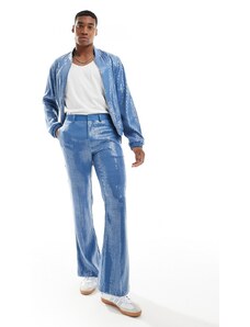 ASOS DESIGN - Pantaloni eleganti a zampa blu con paillettes in coordinato