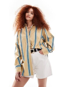 ASOS DESIGN - Camicia oversize in cotone color cuoio a righe-Marrone