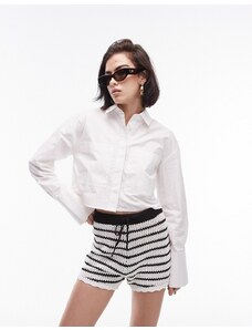 Topshop - Camicia in popeline color avorio taglio corto-Bianco