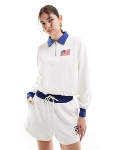 Polo Ralph Lauren - Felpa color crema con zip corta e logo USA-Bianco