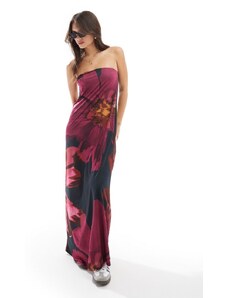 ASOS DESIGN - Vestito midi a fascia a colonna con stampa floreale oversize-Multicolore