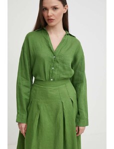 United Colors of Benetton camicia di lino colore verde
