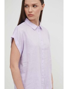 United Colors of Benetton camicia di lino colore violetto