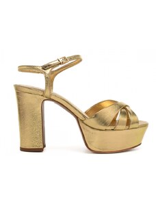Schutz sandali alti da donna keefa con tacco a blocco e plateau in pelle oro gold