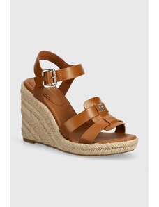 Tommy Hilfiger sandali in pelle ESPADRILLE HIGH WEDGE LEATHER colore marrone FW0FW07925