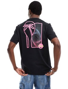 adidas performance adidas - Tennis - T-shirt nera e rosa con stampa fluo sul retro-Nero