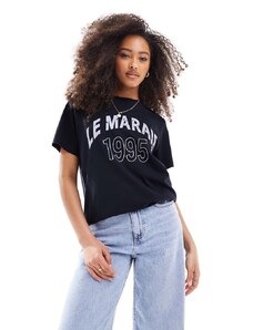 ASOS DESIGN - T-shirt regular fit nera con stampa "Le Marais"-Blu navy
