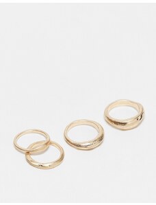 ASOS DESIGN - Confezione da 4 anelli color oro spazzolati