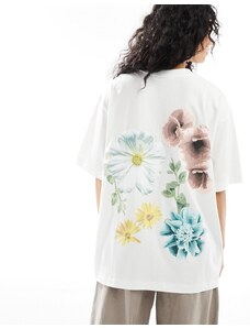 ASOS DESIGN - T-shirt vestibilità boyfriend bianca con stampa floreale sulla schiena-Bianco