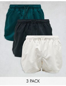 ASOS DESIGN - Confezione risparmio da 3 paia di pantaloncini da bagno taglio corto neri/verdi/grigi-Multicolore